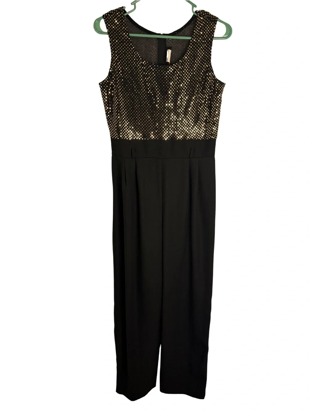 John Roberts Sleeveless Black Jumpsuit with Gold Sequin Bodice Size 6
